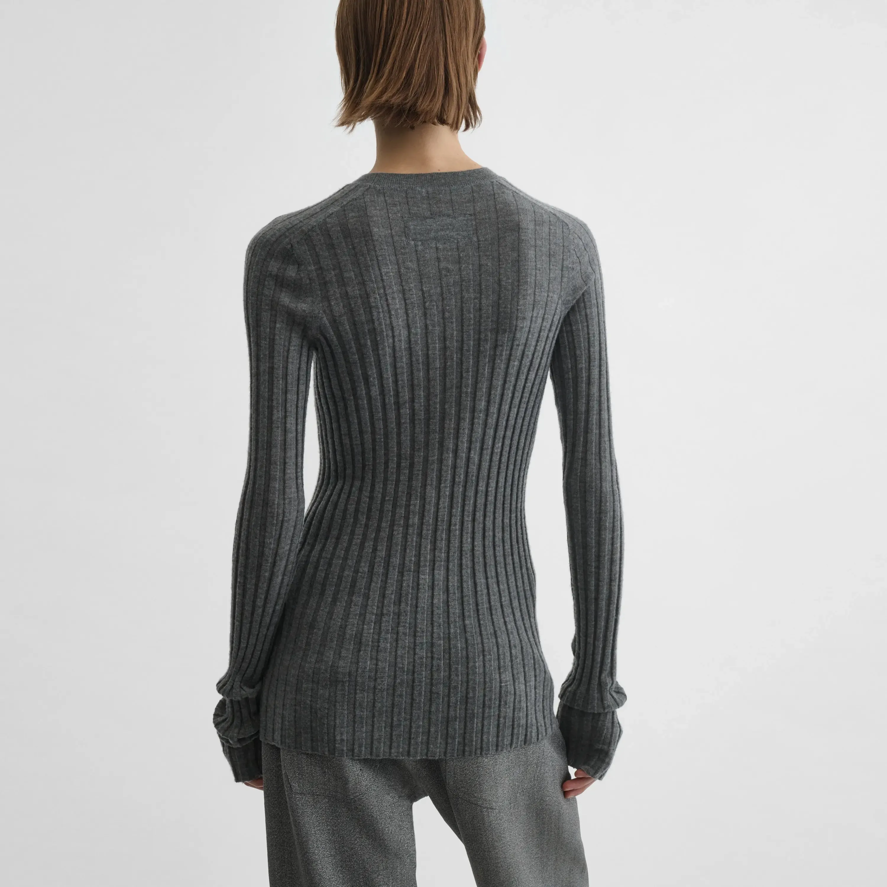 WIDE RIB CREWNECK | grey cashmere