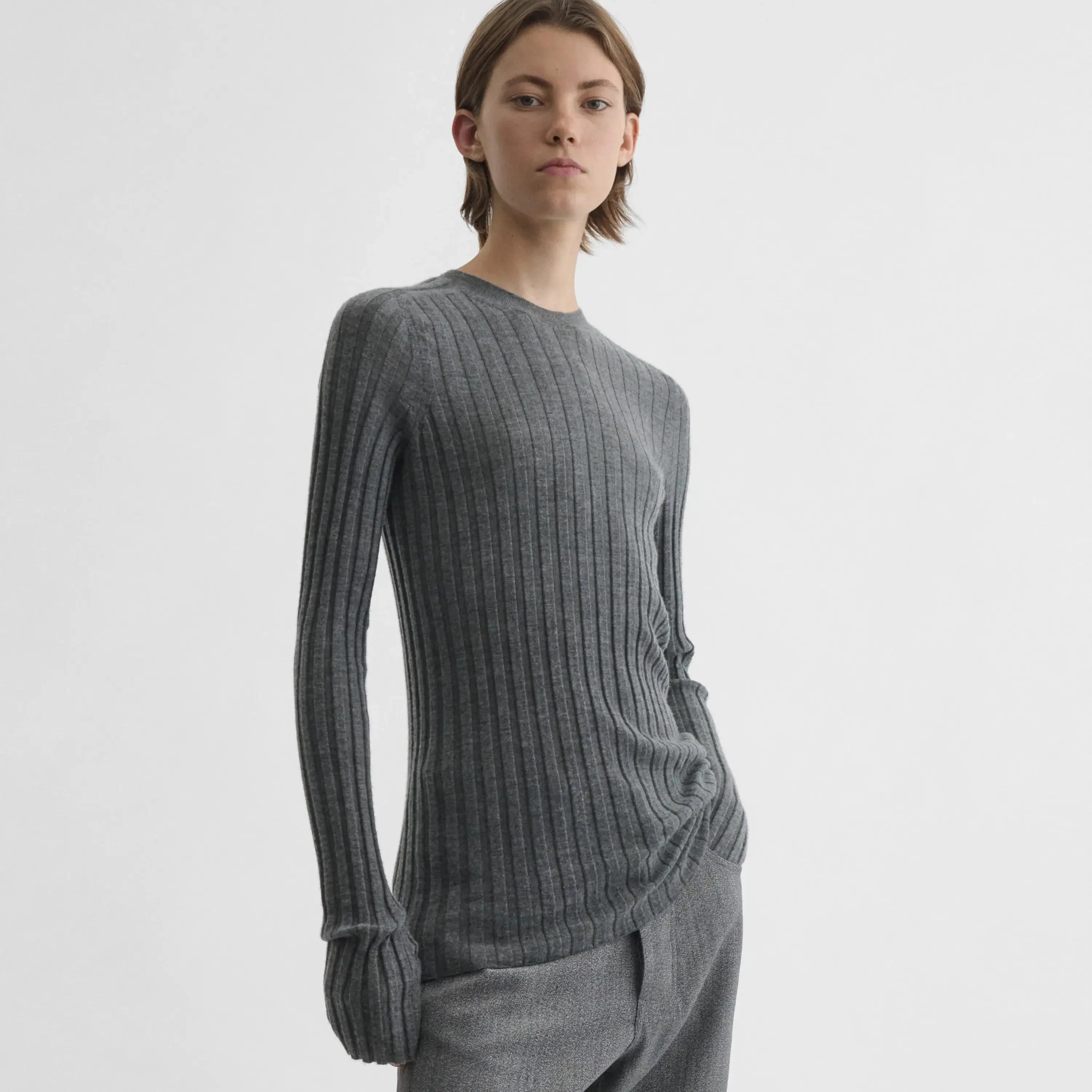 WIDE RIB CREWNECK | grey cashmere