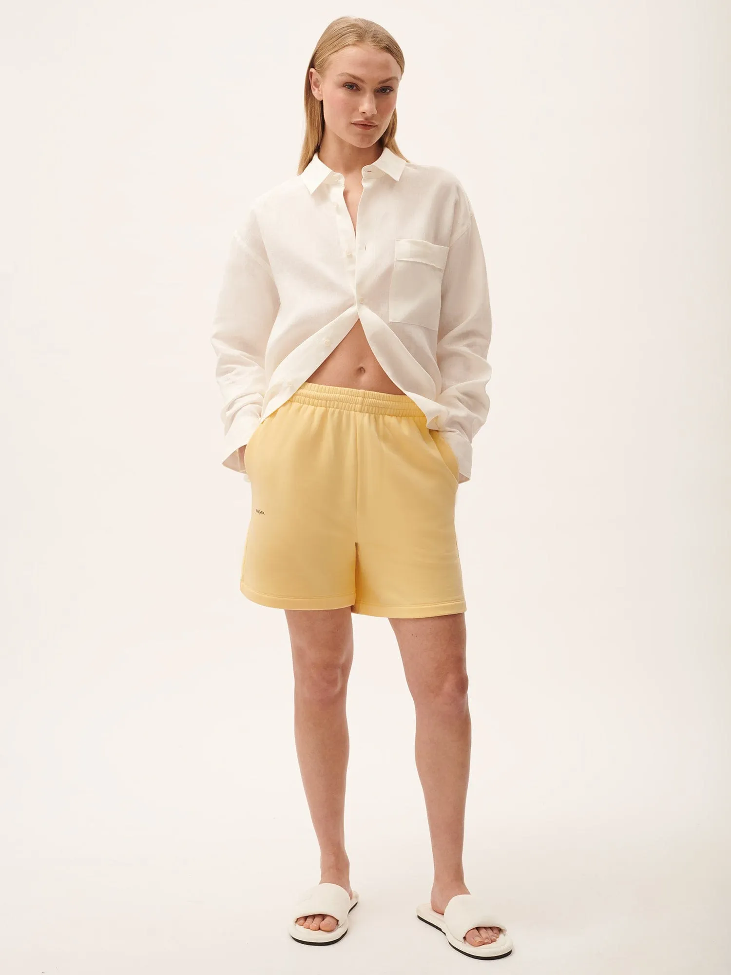 Womens 365 Midweight Mid Length Shorts—Seashell Yellow