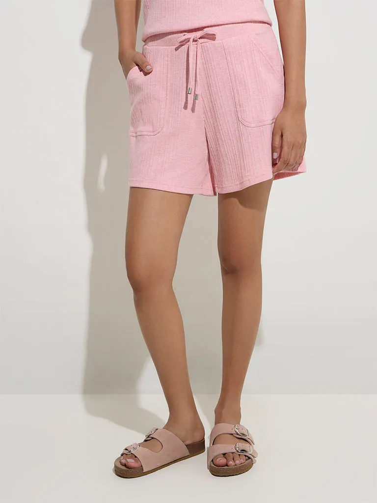 Wunderlove Pink Ribbed High-Rise Cotton-blend Shorts