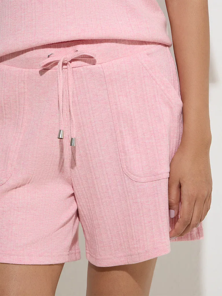 Wunderlove Pink Ribbed High-Rise Cotton-blend Shorts