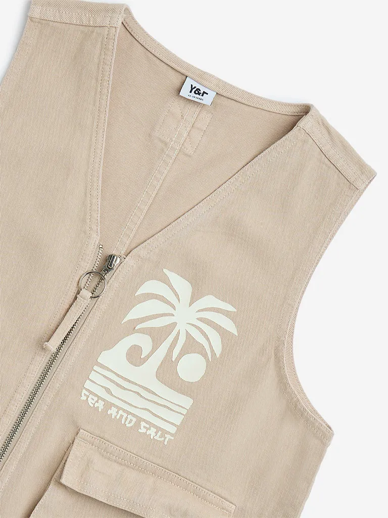 Y&F Kids Beige Printed Cotton Jacket
