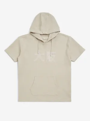 Y&F Kids Beige Typographic Cotton-Blend Hoodie