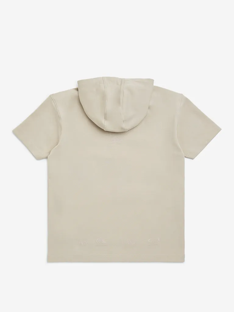 Y&F Kids Beige Typographic Cotton-Blend Hoodie