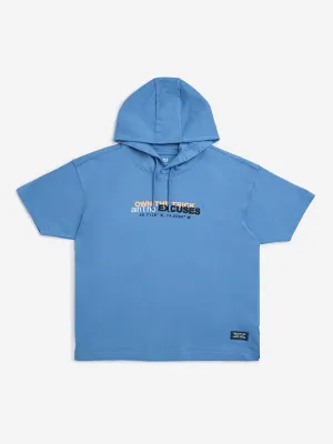 Y&F Kids Blue Text Detailed Cotton Hoodie