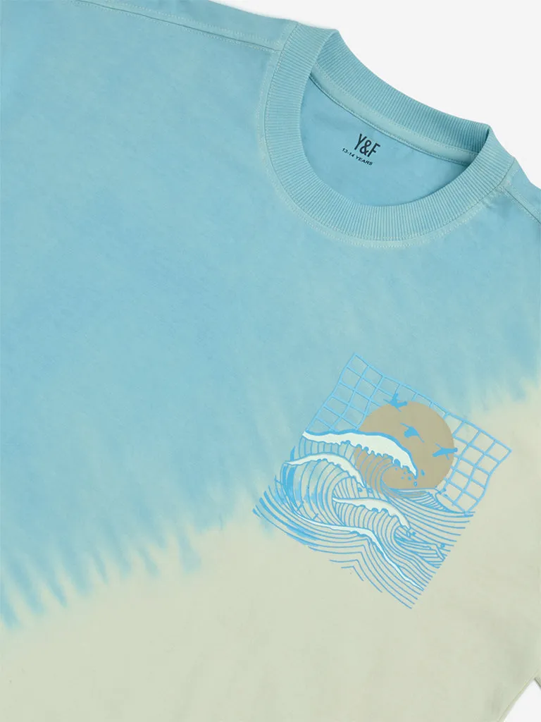 Y&F Kids Blue Tie-Dye Design Cotton T-Shirt