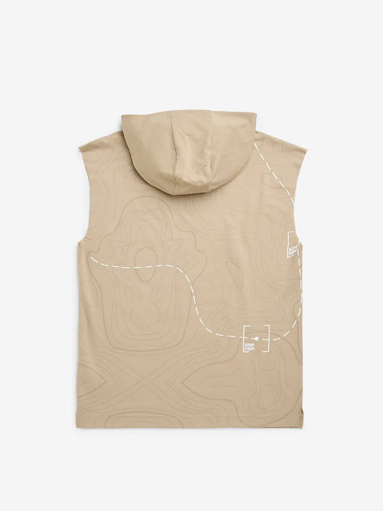 Y&F Kids Brown Abstract Printed Cotton-Blend Hoodie