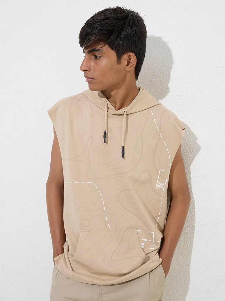 Y&F Kids Brown Abstract Printed Cotton-Blend Hoodie