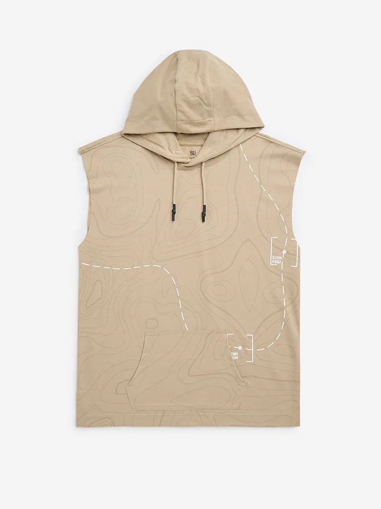 Y&F Kids Brown Abstract Printed Cotton-Blend Hoodie