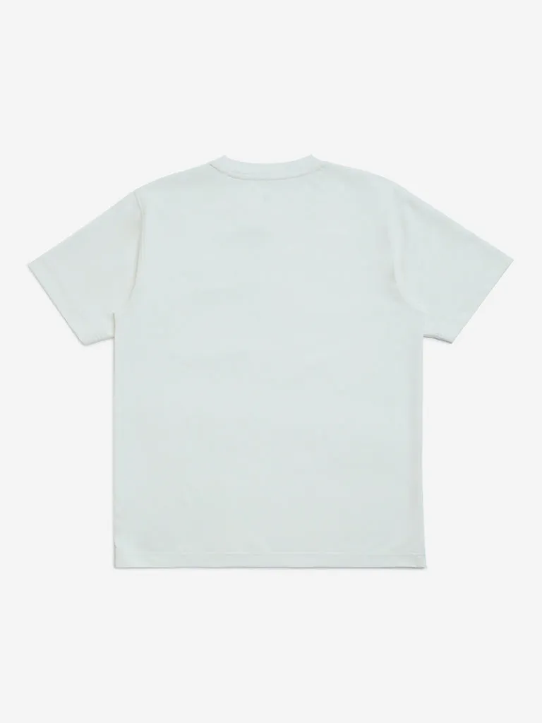 Y&F Kids White Text Design Relaxed-Fit Cotton-Blend T-Shirt