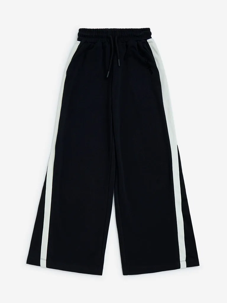 YF Kids Black High-Rise Cotton-Blend Pants