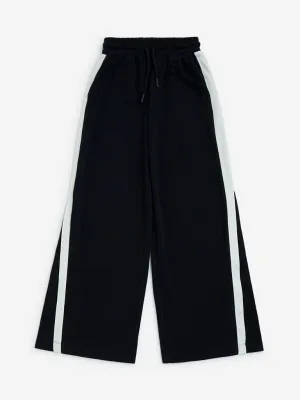 YF Kids Black High-Rise Cotton-Blend Pants