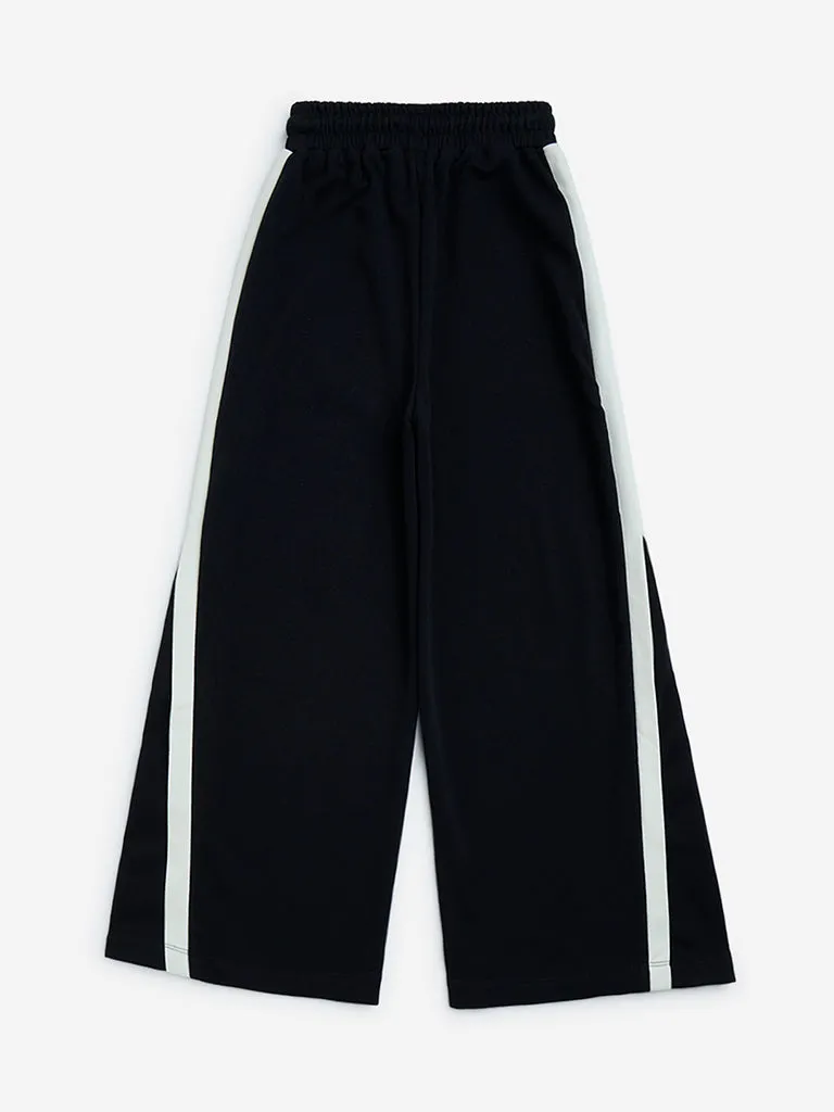 YF Kids Black High-Rise Cotton-Blend Pants