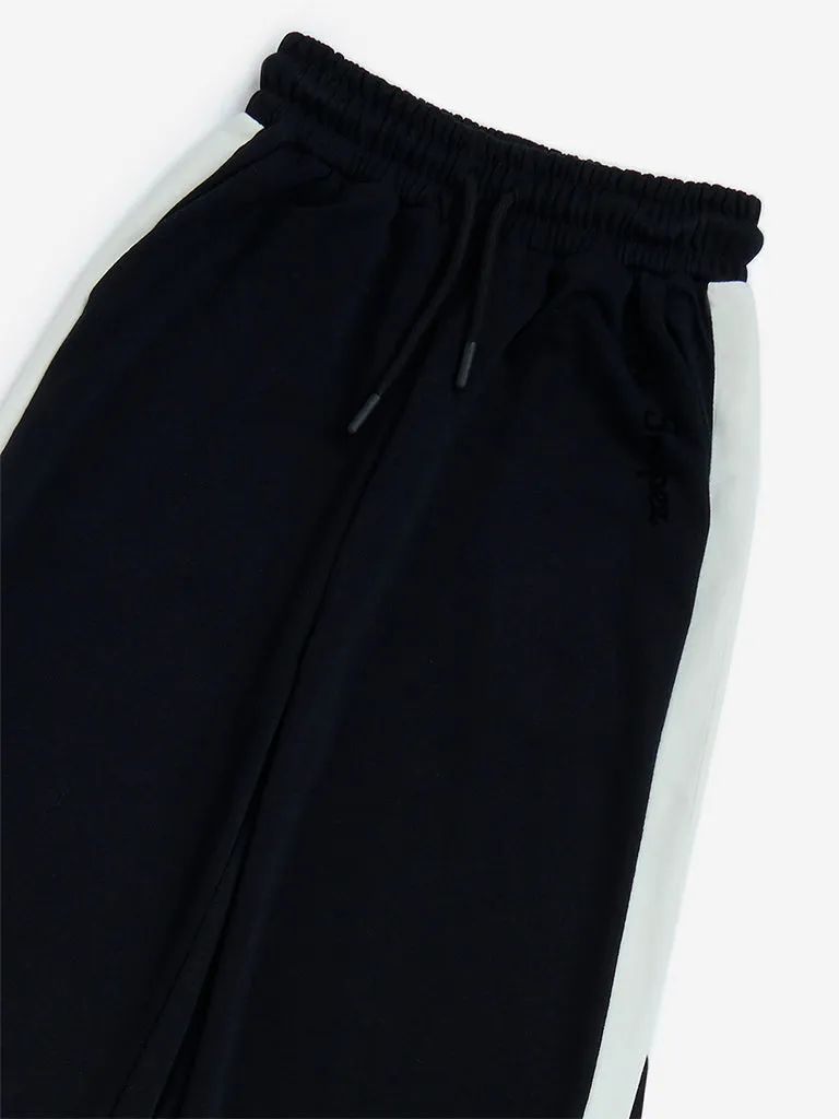 YF Kids Black High-Rise Cotton-Blend Pants